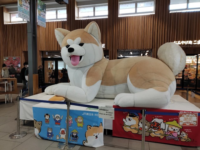 秋田駅改札前の秋田犬オブジェ